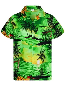 Funky Casual Hawaiian Shirt for Kids Boys and Girls Front Pocket Very Loud Shortsleeve Unisex Surf Beach Print