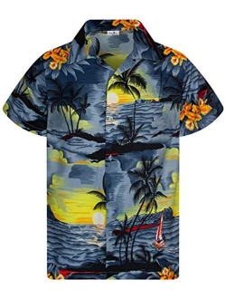 Funky Casual Hawaiian Shirt for Kids Boys and Girls Front Pocket Very Loud Shortsleeve Unisex Surf Beach Print
