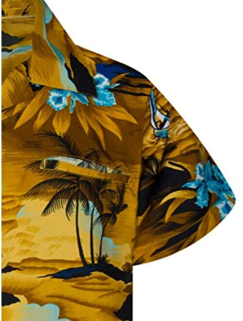 KING KAMEHA Funky Casual Hawaiian Shirt for Kids Boys and Girls Front Pocket Very Loud Shortsleeve Unisex Surf Beach Print