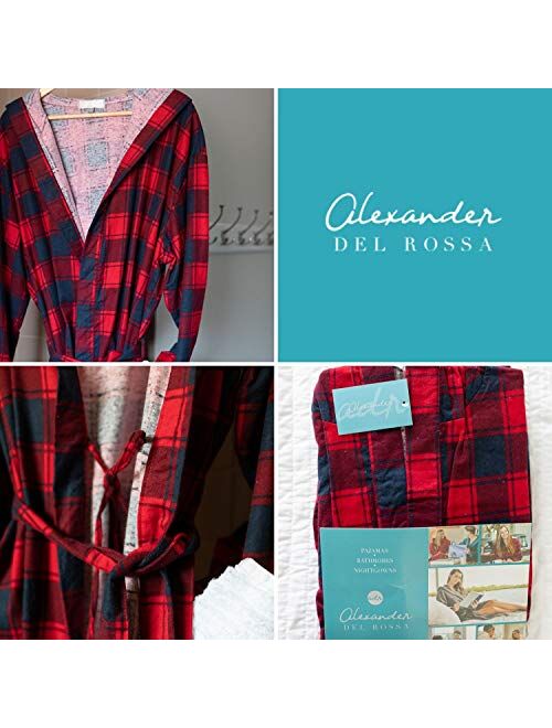 Alexander Del Rossa Men's Hooded Flannel Robe, Soft Cotton