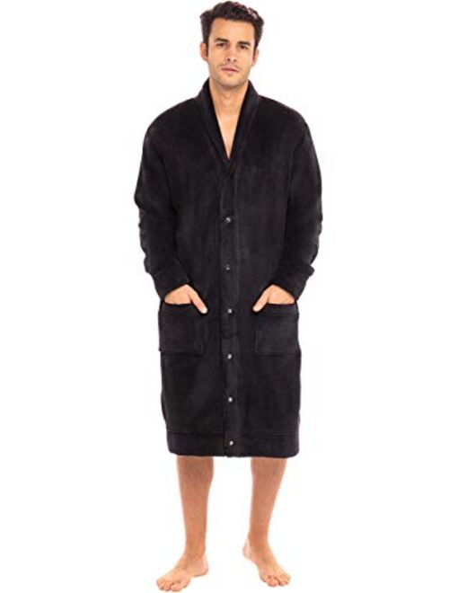Alexander Del Rossa Men's Button-Up Fleece Robe, Housecoat, Fleece Jacket