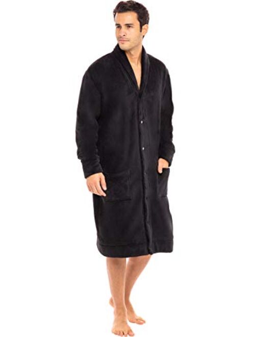 Alexander Del Rossa Men's Button-Up Fleece Robe, Housecoat, Fleece Jacket