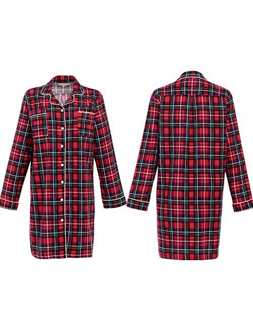 Alexander Del Rossa Women's Warm Flannel Sleep Shirt, Button Down Boyfriend Nightgown