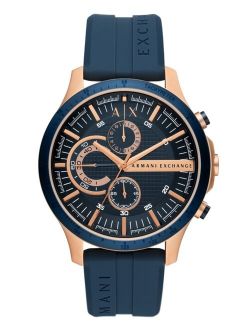 A|X Armani Exchange Men's Hampton Chronograph in Rose Gold-tone Plated Stainless Steel with Navy Silicone Strap Watch, 46mm