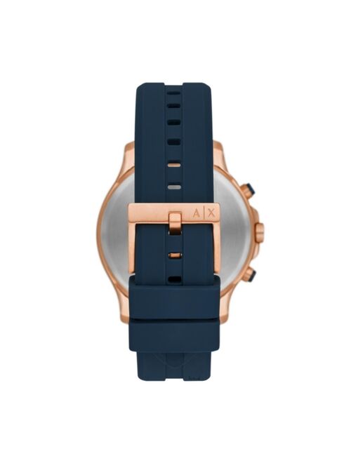 A|X Armani Exchange Men's Hampton Chronograph in Rose Gold-tone Plated Stainless Steel with Navy Silicone Strap Watch, 46mm