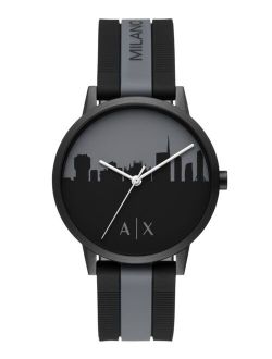 A|X Armani Exchange Men's Cayde Milano Black & Gray Silicone Strap Watch 42mm