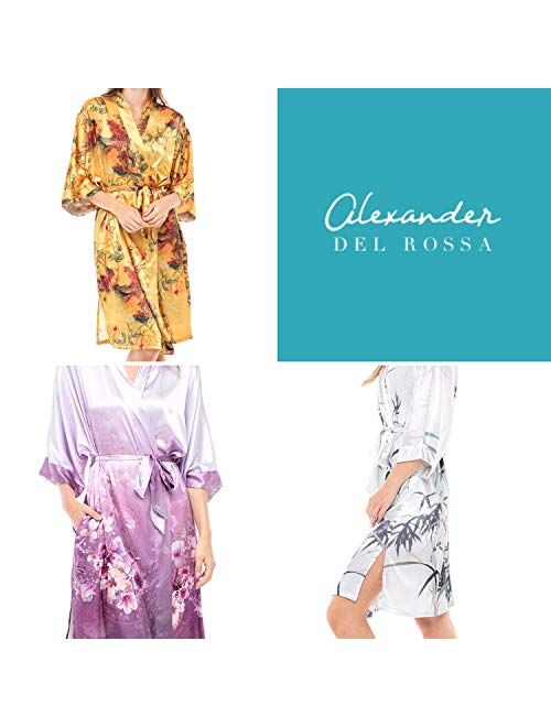 Alexander Del Rossa Women's MidLength Satin Wrap - Belted Robe with Pockets, Limited Edition Print