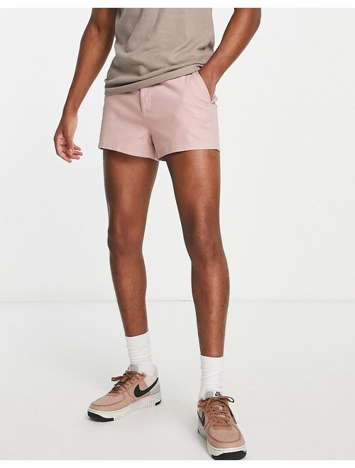 ASOS DESIGN slim chino shorter shorts in pink