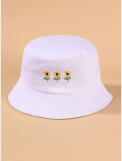 Kids Flower Embroidered Bucket Hat