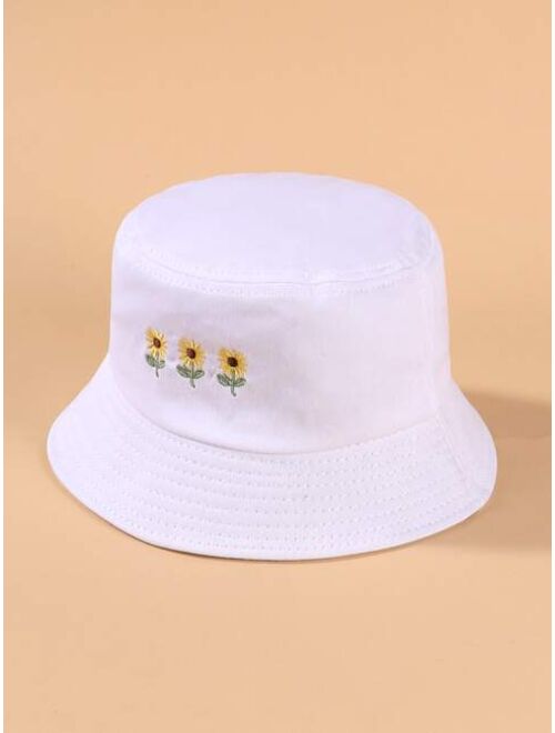 Shein Kids Flower Embroidered Bucket Hat
