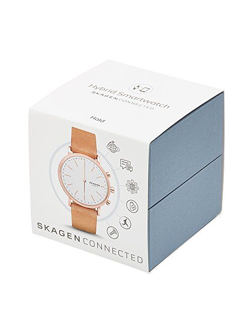 Skagen Women's Hald Stainless Steel and Leather Hybrid Smartwatch, Color: Rose Gold-Tone, Tan SKT1204