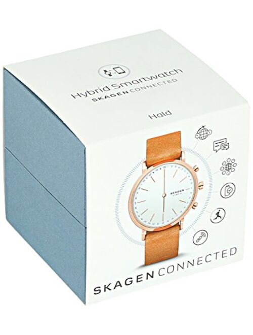 Skagen Women's Hald Stainless Steel and Leather Hybrid Smartwatch, Color: Rose Gold-Tone, Tan SKT1204