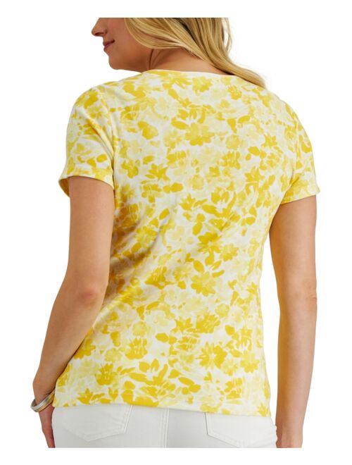 Karen Scott Petite Monochrome Floral Scoop Neck Top, Created for Macy's