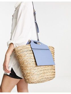 weave straw leather-look mix tote