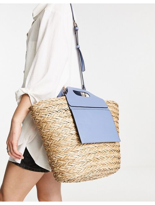 Topshop weave straw leather-look mix tote