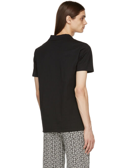 Balmain Black Flocked Logo Polo