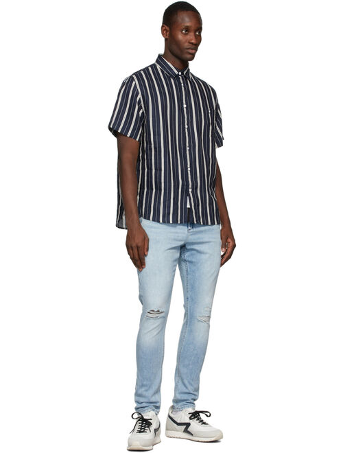 rag & bone Navy & Beige Stripe Linen Shirt
