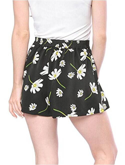 Allegra K Women's Printed Elastic Tie High Waist Culottes Beach Summer Shorts