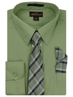 Alberto Danelli Men's Long Sleeve Dress Shirt with Matching Tie and Handkerchief Set
