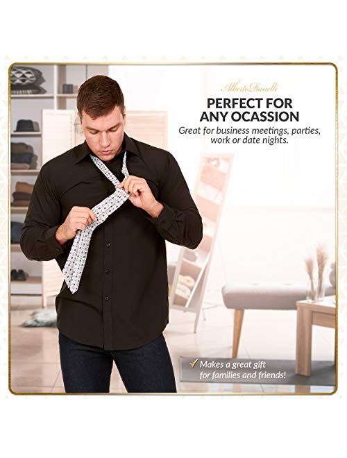 Alberto Danelli Men's Long Sleeve Dress Shirt with Matching Tie and Handkerchief Set