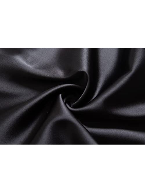 heipeiwa Women's Satin Pants Dress Casual Pleated Pull on High Waist Pants with Pockets