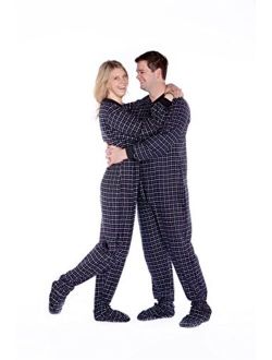 Big Feet Pajama Co. Plaid Cotton Flannel Adult Footie Onesie Drop seat Pajamas for Men and Women
