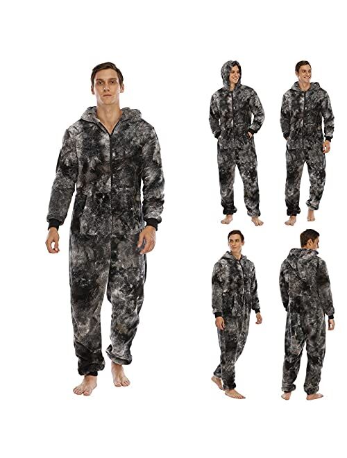 Hiko23 Winter Warm Sherpa Adult Onesies for Men Fuzzy Fleece Plush Hoodie Jumpsuits Soft Pajamas Sleepwear