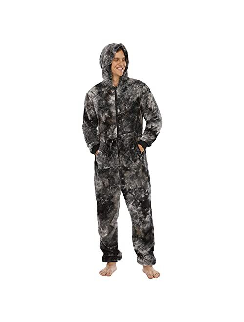 Hiko23 Winter Warm Sherpa Adult Onesies for Men Fuzzy Fleece Plush Hoodie Jumpsuits Soft Pajamas Sleepwear