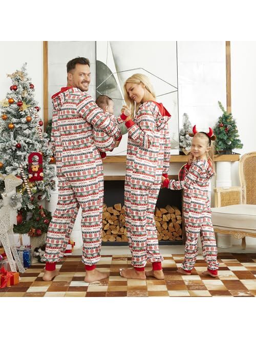Mumetaz Matching Family Pajamas Sets Hood Onesie One Piece Reindeer 2Pcs PJ's Women Men Clothes Sleepwear
