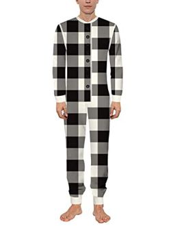 Easyoyo One-piece Long Sleeve Jumpsuit for Men Onesie Pajamas Butt Flap Pajamas Rompers