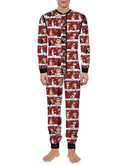 Easyoyo One-piece Long Sleeve Jumpsuit for Men Onesie Pajamas Butt Flap Pajamas Rompers