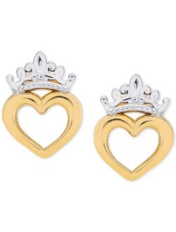 Children's Tiara Heart Stud Earrings in 14k Gold