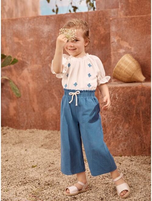 SHEIN 100 COTTON Toddler Girls Paperbag Waist Pants