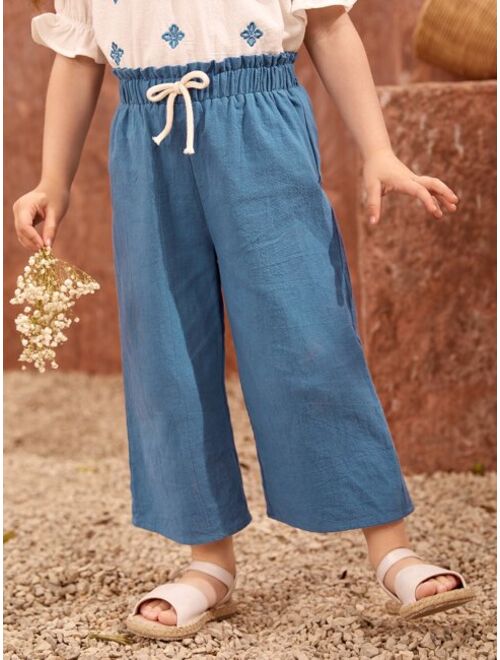 SHEIN 100 COTTON Toddler Girls Paperbag Waist Pants