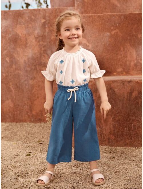 SHEIN 100 COTTON Toddler Girls Paperbag Waist Pants