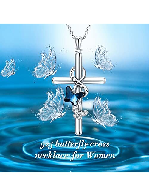 Flpruy Cross Necklace for Women 925 Sterling Silver Butterfly/Ladybug/Hummingbird/Dragonfly/Faith/Stethoscope Pendant Birthday Jewelry Gifts with Gift Box for Women Girls