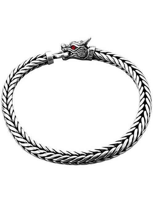 kuzzoi 925 Sterling Silver Round Byzantine Bracelet for Men with Dragon Head Ring Clasp, Length 7,48 inch - 9,05 inch, Width 0,31 inch, 1.52 oz