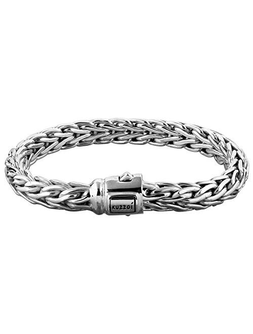 kuzzoi 925 Sterling Silver Round Byzantine Bracelet for Men, Length 8,27 inch - 9,05 inch, Width 0,35 inch, 1.83 oz