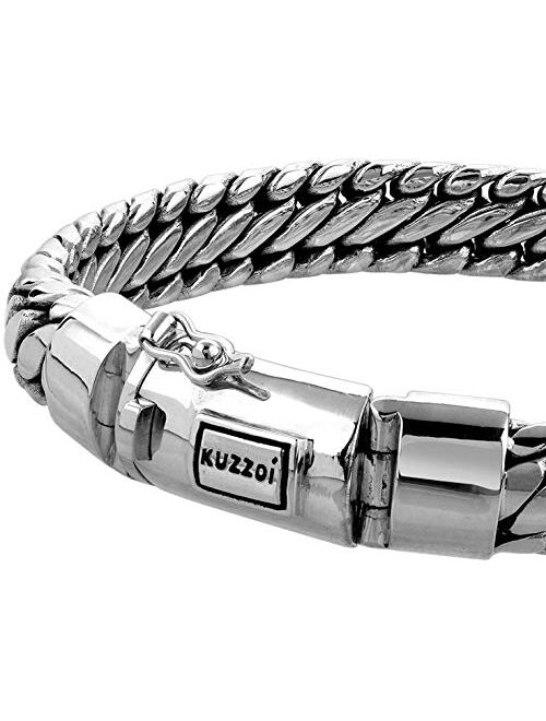 kuzzoi 925 Sterling Silver Round Byzantine Bracelet for Men, Length 7,48 inch - 9,05 inch, Width 0,39 inch, 1.62 oz