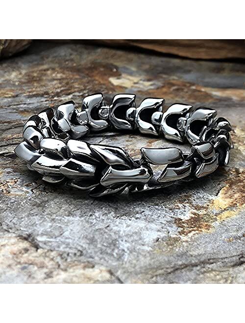 Baha Mut Bahamut Mens Dragon Keel Chain Link Bracelet for Men with Stainless Steel from Carve, Silver High Polished Cool Design Jewelry