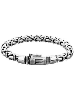 kuzzoi 925 Sterling Silver Round Byzantine Bracelet for Men, Length 7,48 inch - 9,05 inch, Width 0,28 inch, 1.98 oz