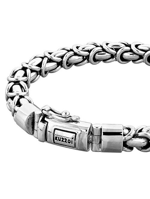 kuzzoi 925 Sterling Silver Round Byzantine Bracelet for Men, Length 7,48 inch - 9,05 inch, Width 0,28 inch, 1.98 oz
