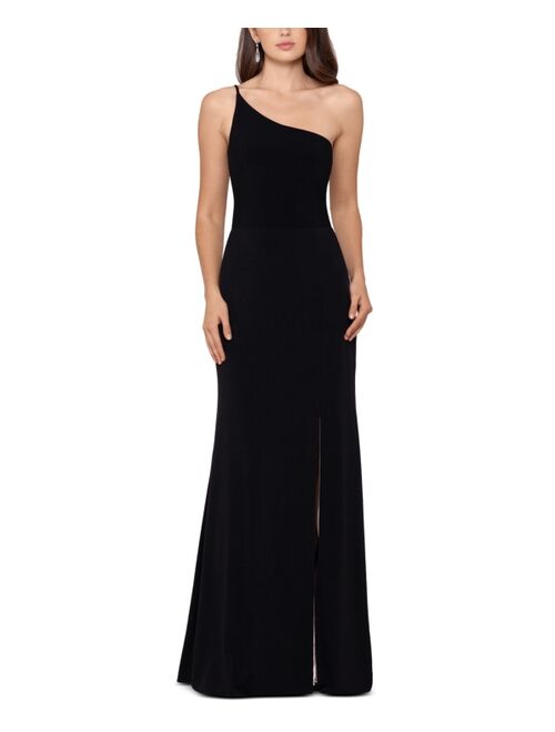XSCAPE One-Shoulder High Slit Prom Gown