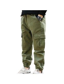 Jhaoyu Kids Boys Cargo Joggers Pants Elastic Waist Casual Jogging Hiking Camping Trousers Athletic Pants Sweatpants