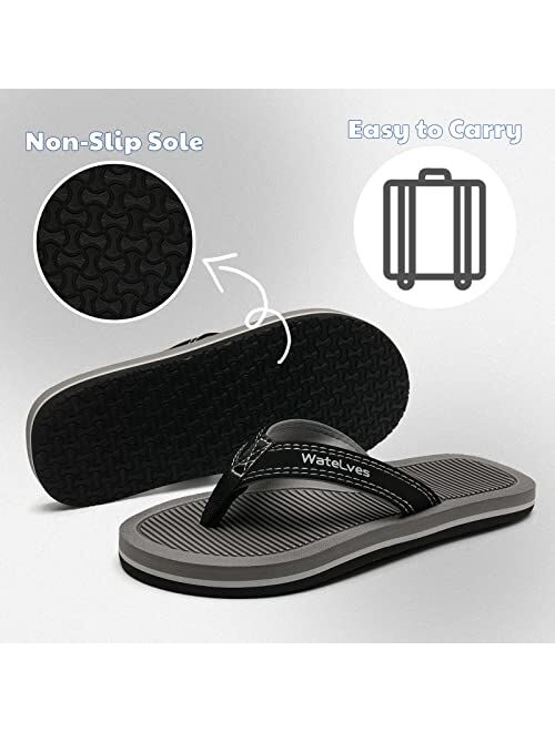 Watelves Boys Girls Flip Flops with Arch Support, Youth Big Kids Summer Slip on Thong Slide Sandals for Beach Pool Shower