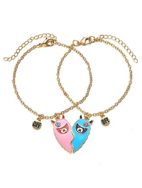 hanreshe Necklace Sister Friendship Unicorn Heart Pendant Couple Necklace Cartoon Jewelry Christmas Gift