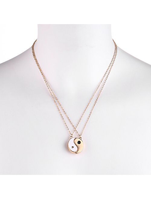 Lux Accessories Ying Yang Twins Emoji symbol BFF Pendent Friendship Necklaces Gift for Friends (Gold)