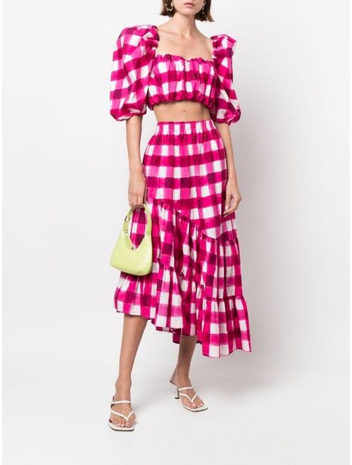 MSGM puff-sleeved gingham crop top