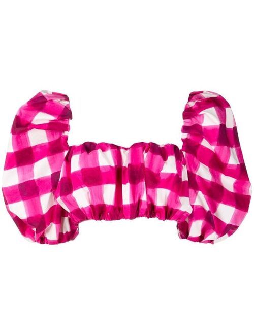 MSGM puff-sleeved gingham crop top
