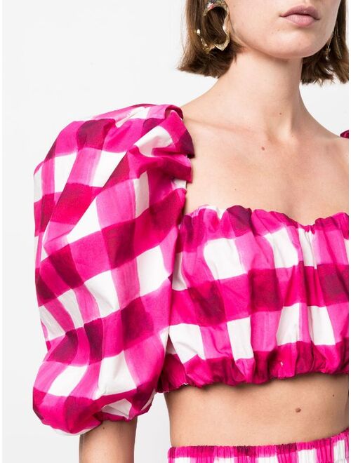 MSGM puff-sleeved gingham crop top